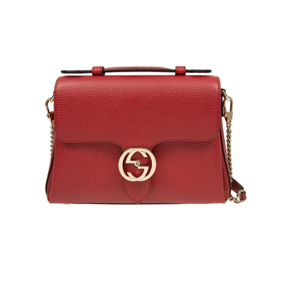 GUCCI Dollar Calfskin Interlocking G Top Handle Shoulder Bag in Red